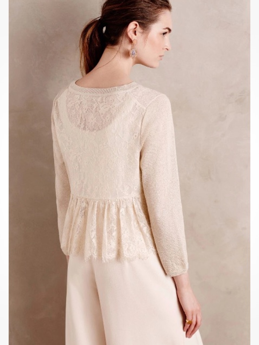 ANTHROPOLOGIE KNITTED&KNOTTED METALLIC & LACE DRESSY BOHO CARDIGAN MEDIUM PRETTY